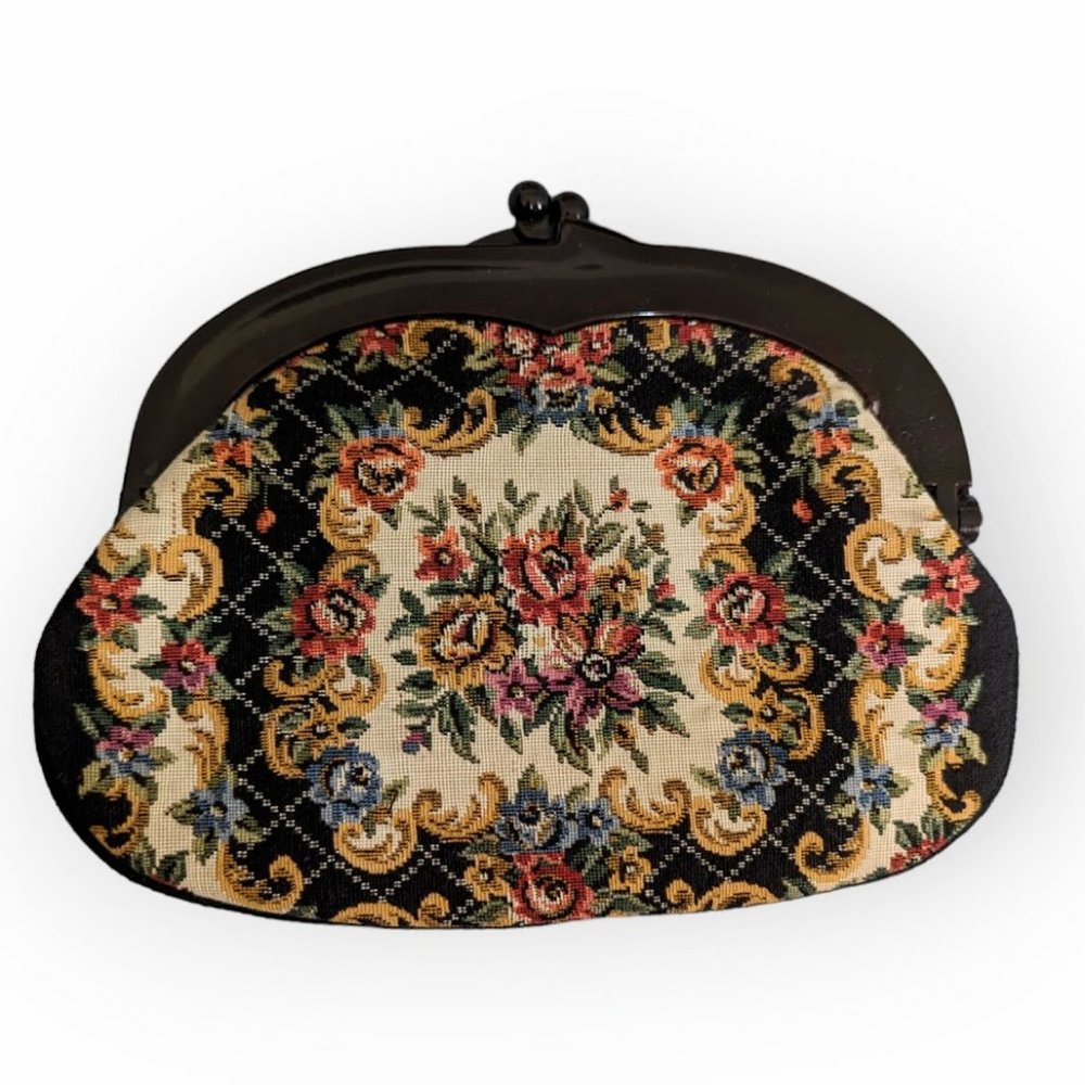 Tapestry Floral Handbag Clutch, Vintage, Handmade